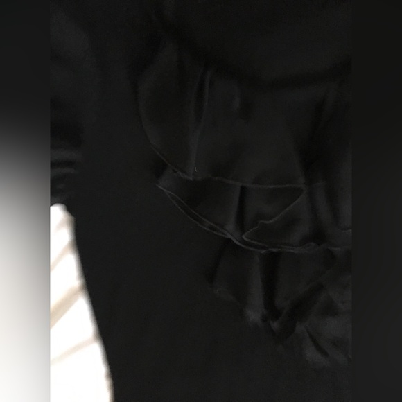 EUC WHBM black short sleeve vneck top with sheer ruffle accent and sleeves. - Picture 3 of 8